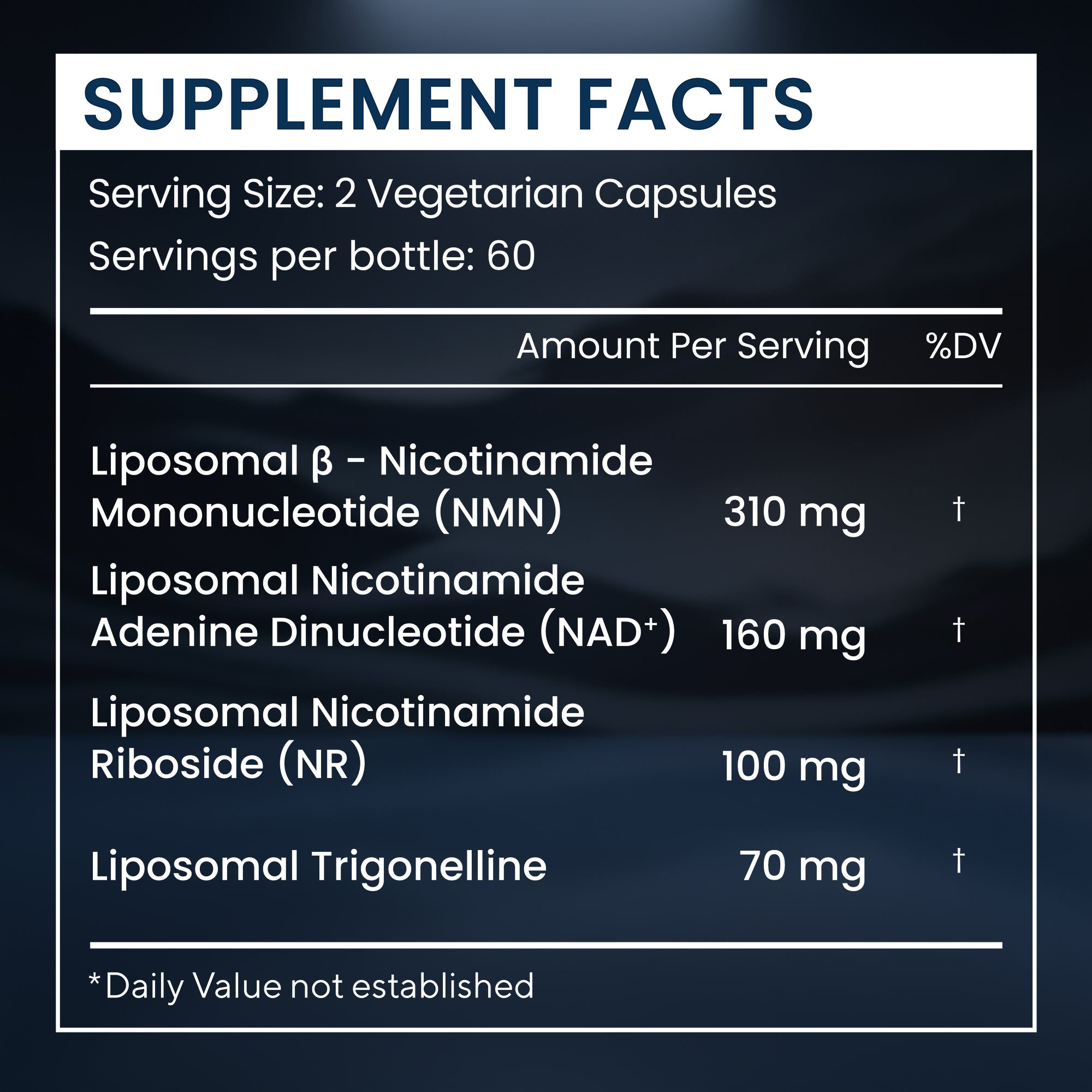 Original Supplement Facts label showing the serving size and four active ingredients